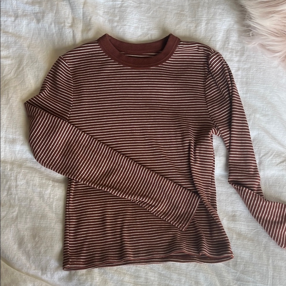 Abercrombie Striped Brown and White Long Sleeve Top